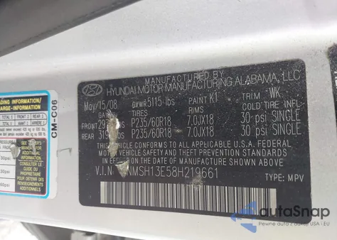 2008 Hyundai Santa Fe Limited/Se из США, поврежденный, VIN 5NMSH13E58H219661